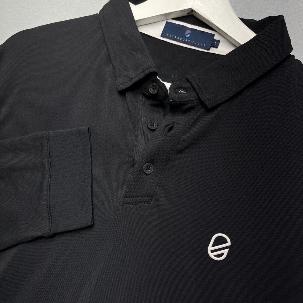 New Extracurricular Mens Long Sleeve Golf Polo Shirt Black Performance Stretch L